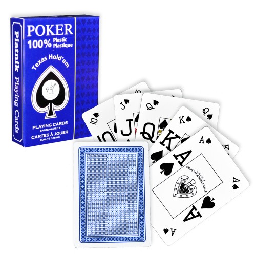 Carti de joc poker Texas Hold'em, profesionale, Piatnik (Austria), 100% plastic, index mare + peek index, culoare spate albastru